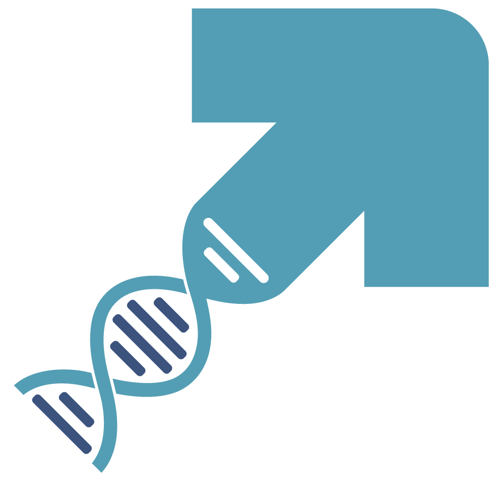 DNA strand with arrow representing evolution and progress